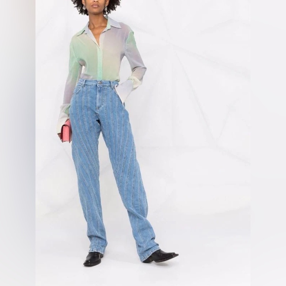 THE ATTICO Lily Pixel Print Georgette Blouse, Gradient Mesh Button Up Blouse